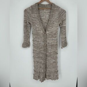 FREE PEOPLE Cardigan Women's Sz M Beige Knit Duster Long Sweater S5